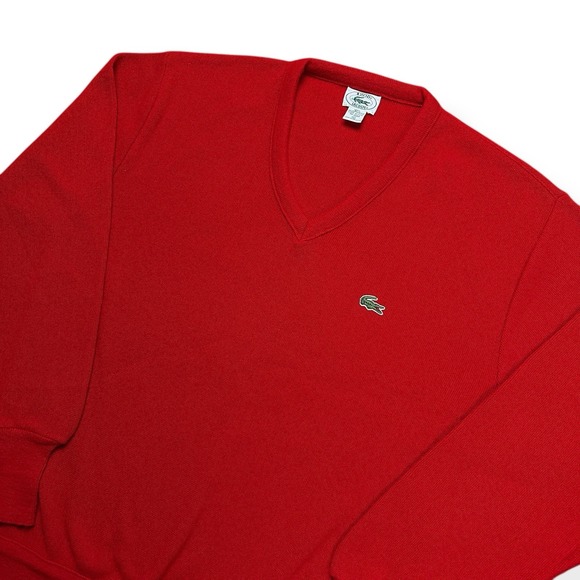 Vintage IZOD Lacoste Sweater Men's XL Red Grandpa V Neck Cotton Made in USA 80s - Picture 3 of 13